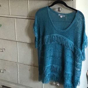 Fringe Turquoise Knit Top Sz M/L